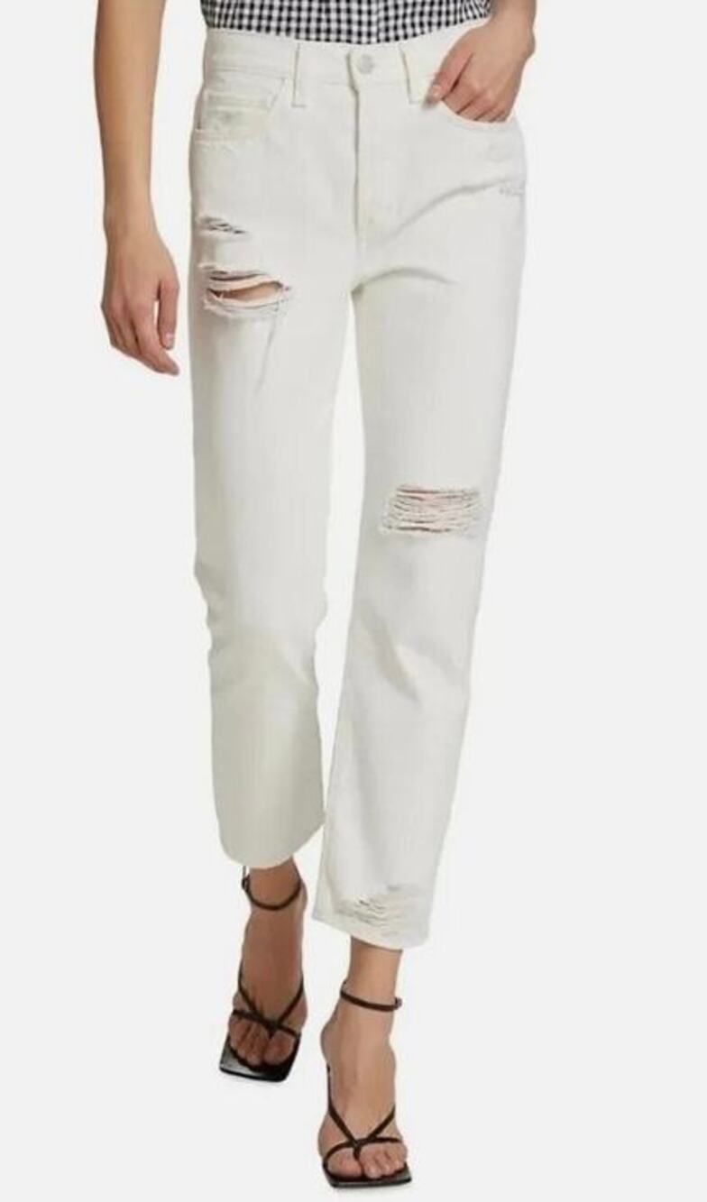 Joe's Jeans Women's The Scout Mid Rise Slim Tomboy Crop Distressed White Size 25